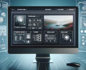 Interfaces modernas de portfólios online em tela digital.