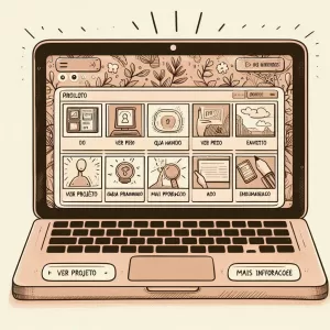 Ilustração artística de notebook com portfólio digital.