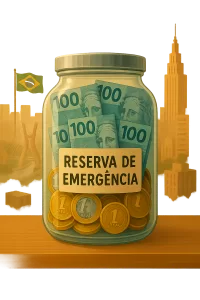 Arte conceitual de uma reserva de emergência financeira para autônomos no Brasil.