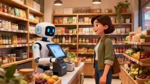 Loja pequena usando assistência de IA no atendimento ao cliente