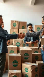 Render digital de produto inovador em embalagem biodegradável com selo ‘Verde’ destacado.