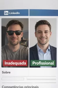 Comparação entre foto profissional e foto inadequada no LinkedIn