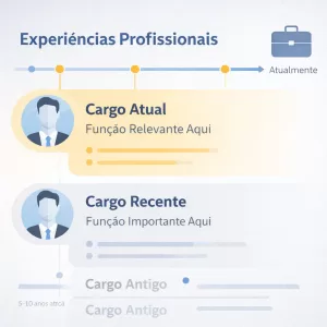 Linha do tempo organizada de experiências profissionais relevantes