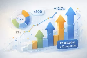 Visual abstrato representando resultados e métricas profissionais