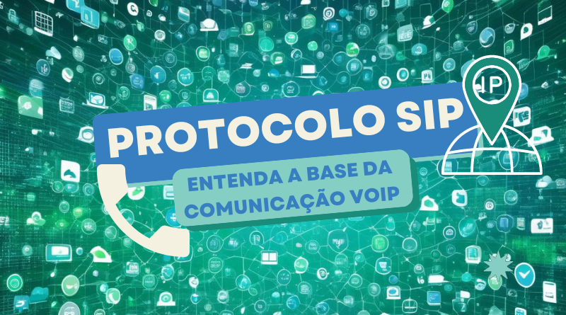 Imagem de banner representando o Protocolo SIP, comunicação digital e VoIP em um ambiente corporativo