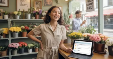 Empresário local utilizando ferramentas digitais para promover seu negócio
