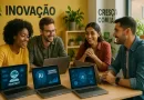 Pequena empresa moderna usando tecnologia de inteligência artificial no ambiente de trabalho