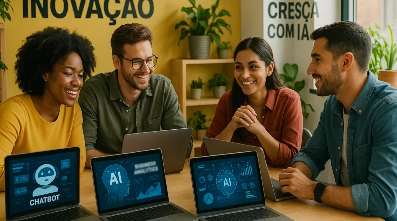 Pequena empresa moderna usando tecnologia de inteligência artificial no ambiente de trabalho